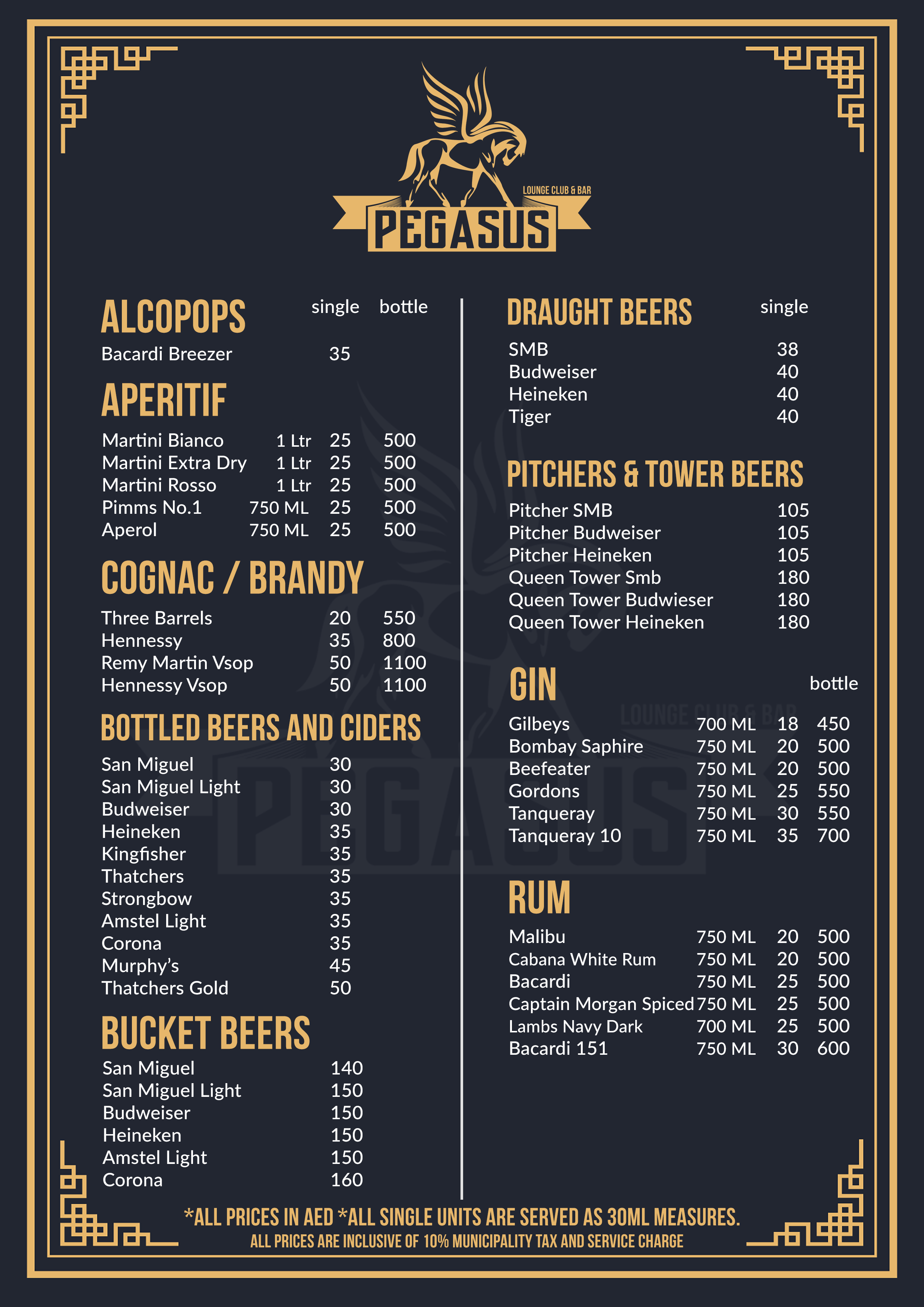 Pegasus Lounge Club Bar Menu12