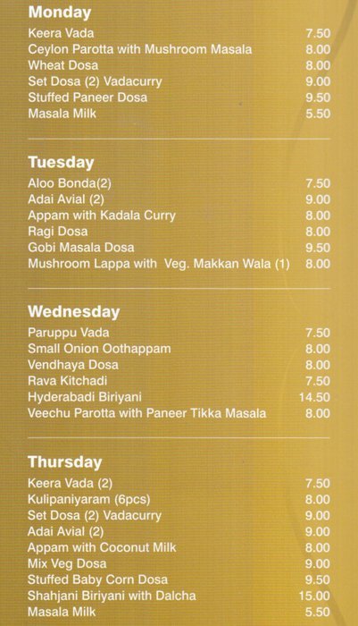 Vasanta Bhavan Restaurant Menu1